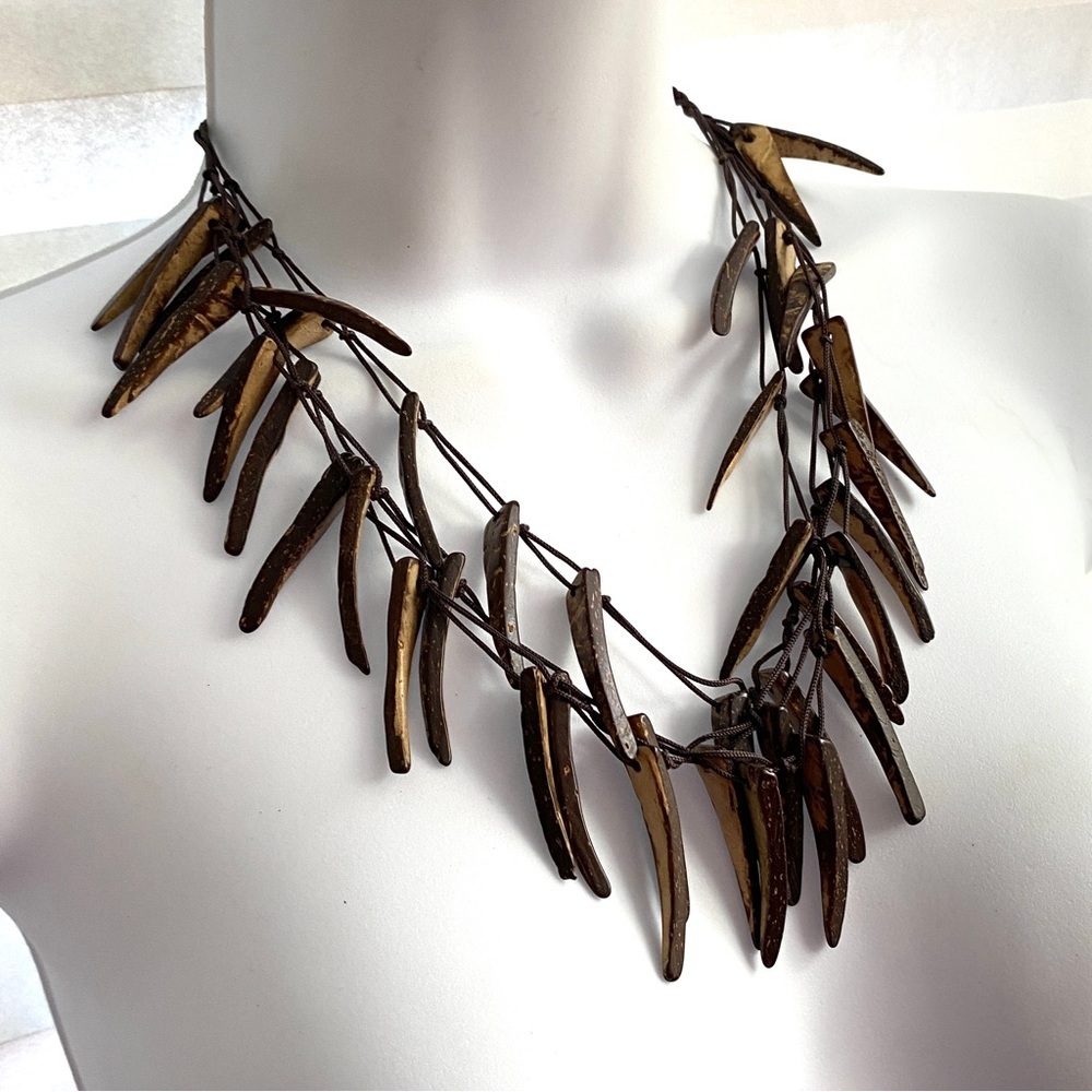 Natural Hand Crafted Artisan Coconut Shell Tribal Tropical Ethnic Necklace